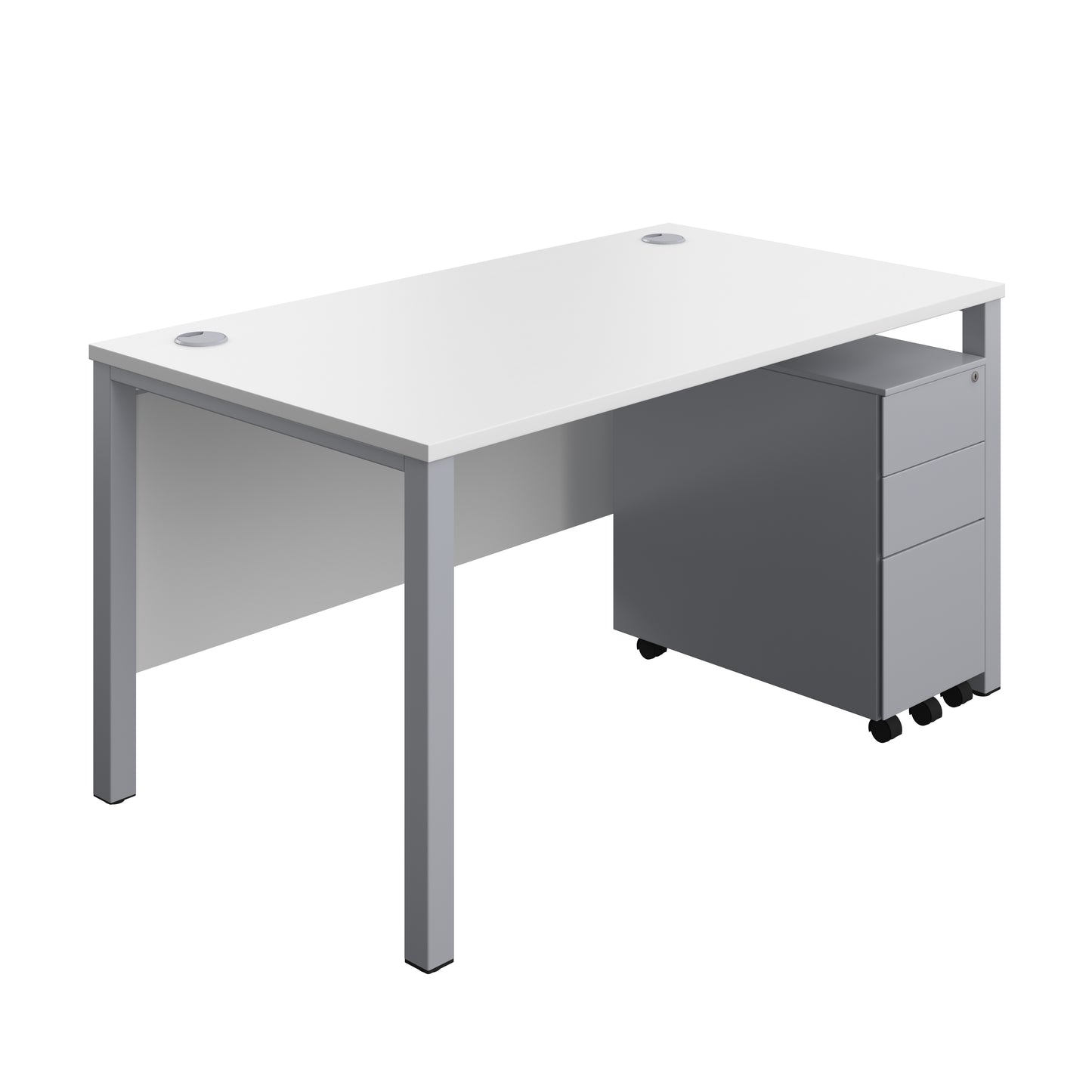 Aztec|Goal Post Leg|Rectangular Desk with 3 Drawer Slimline Steel Pedestal|1400x800|White-Silver