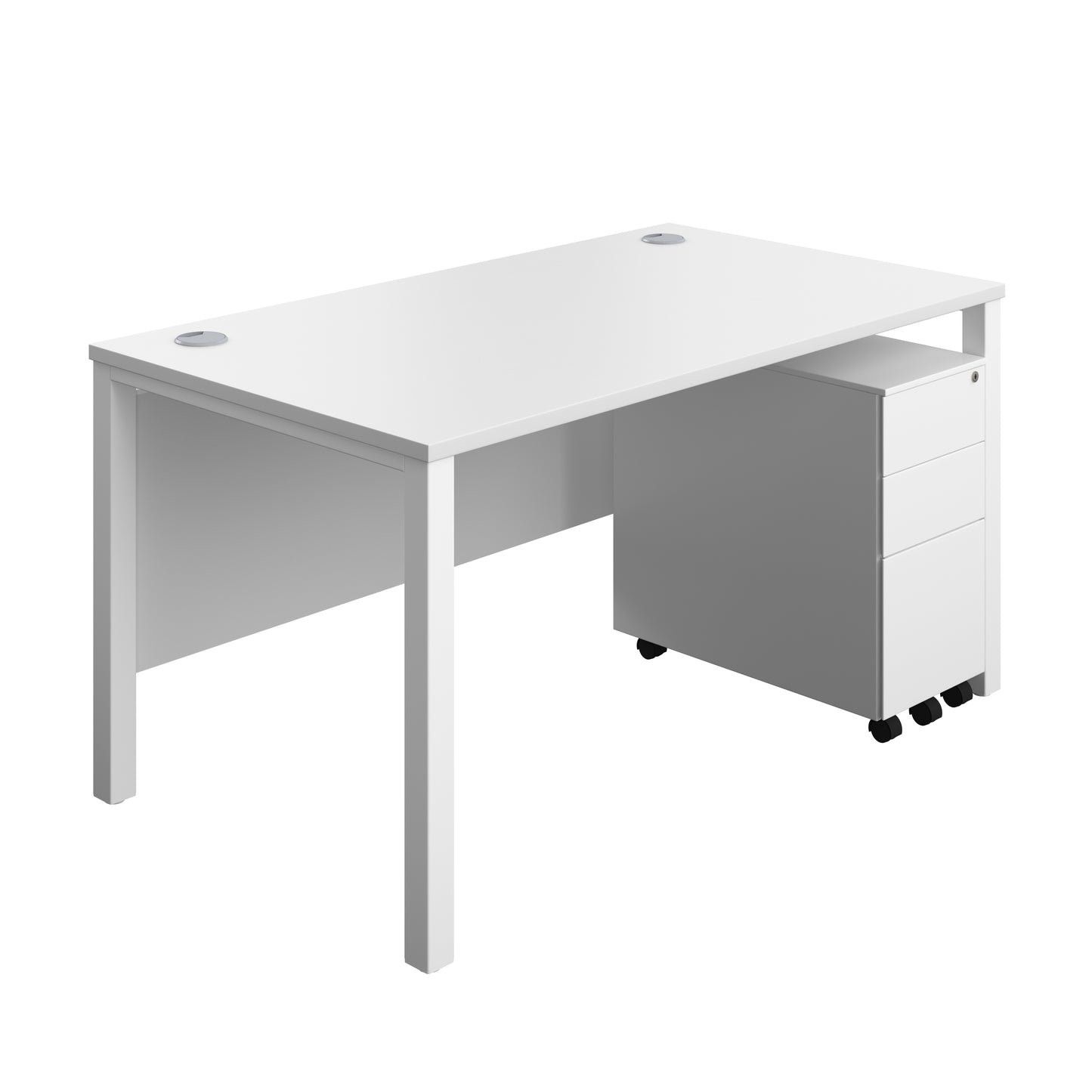 Aztec|Goal Post Leg|Rectangular Desk with 3 Drawer Slimline Steel Pedestal|1400x800|White-White