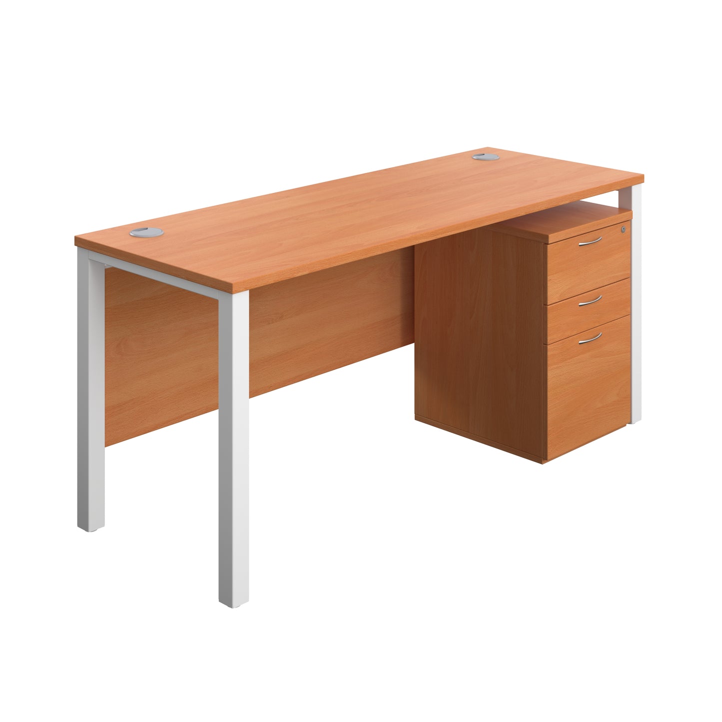 Aztec|Goal Post Leg|Rectangular Desk with 3 Drawer High Mobile Pedestal|1600x600|Beech-White