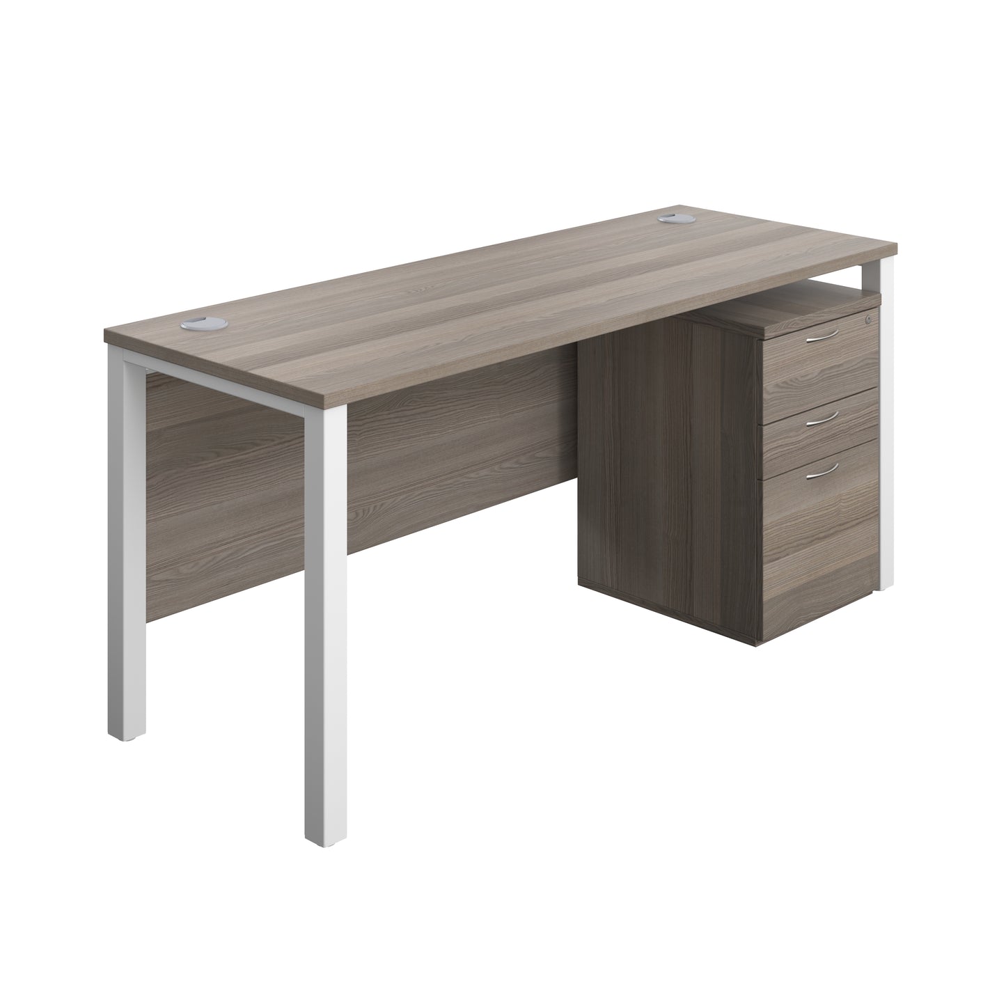 Aztec|Goal Post Leg|Rectangular Desk with 3 Drawer High Mobile Pedestal|1600x600|Grey Oak-White