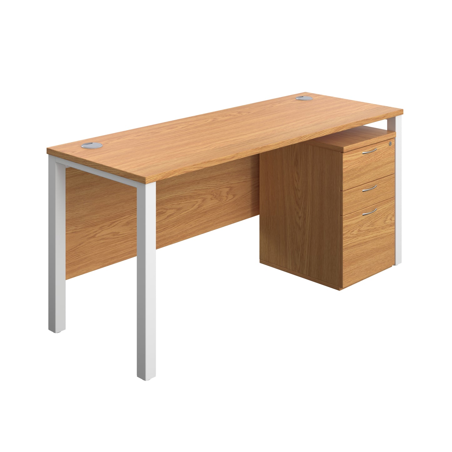 Aztec|Goal Post Leg|Rectangular Desk with 3 Drawer High Mobile Pedestal|1600x600|Nova Oak-White