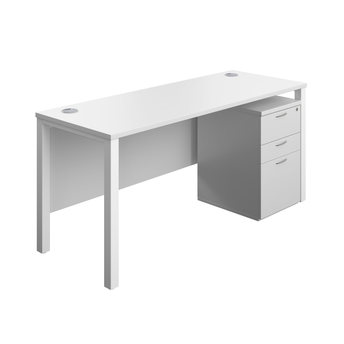 Aztec|Goal Post Leg|Rectangular Desk with 3 Drawer High Mobile Pedestal|1600x600|White-White