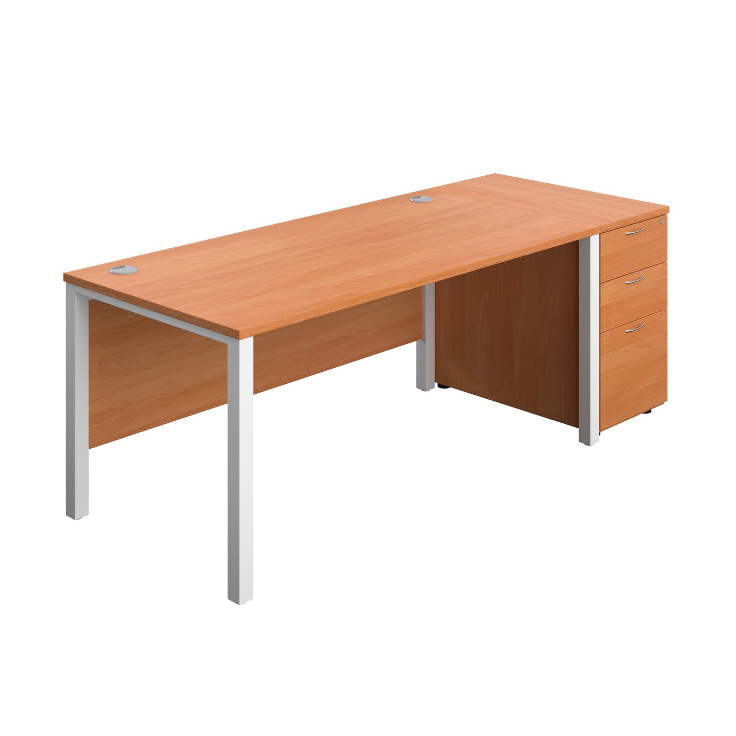 Aztec|Goal Post Leg|Rectangular Desk with 3 Drawer Desk High Pedestal|1600x800|Beech-White