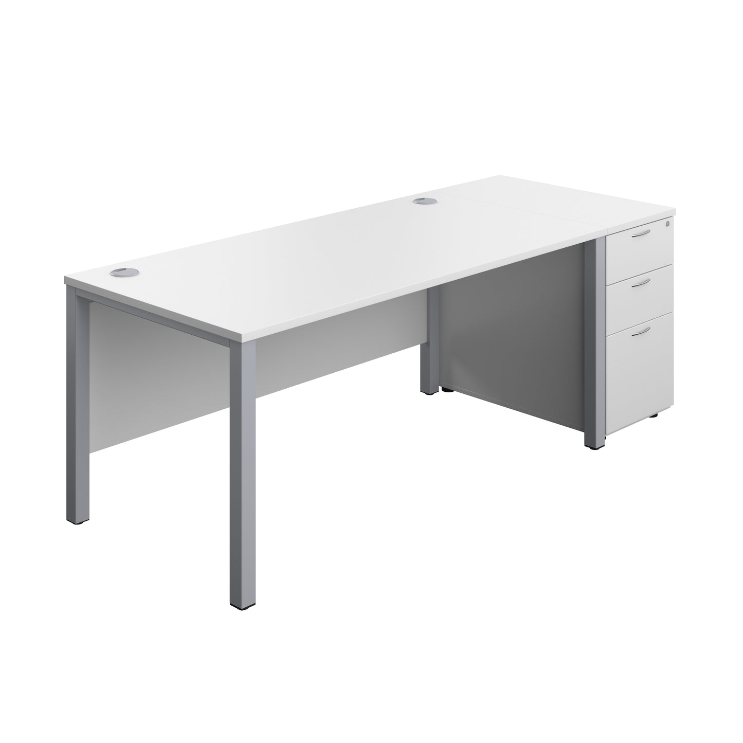 Aztec|Goal Post Leg|Rectangular Desk with 3 Drawer Desk High Pedestal|1600x800|White-Silver