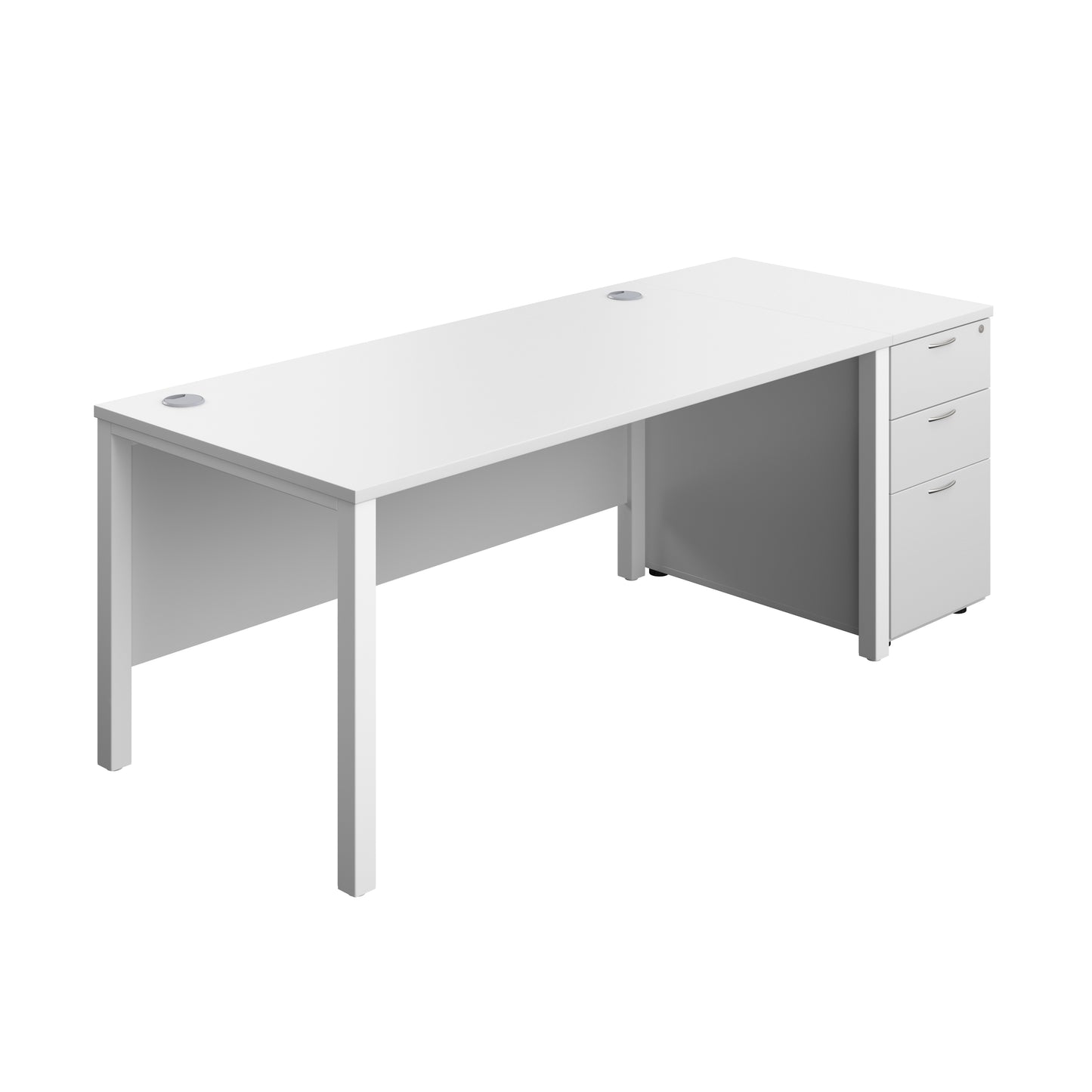 Aztec|Goal Post Leg|Rectangular Desk with 3 Drawer Desk High Pedestal|1600x800|White-White
