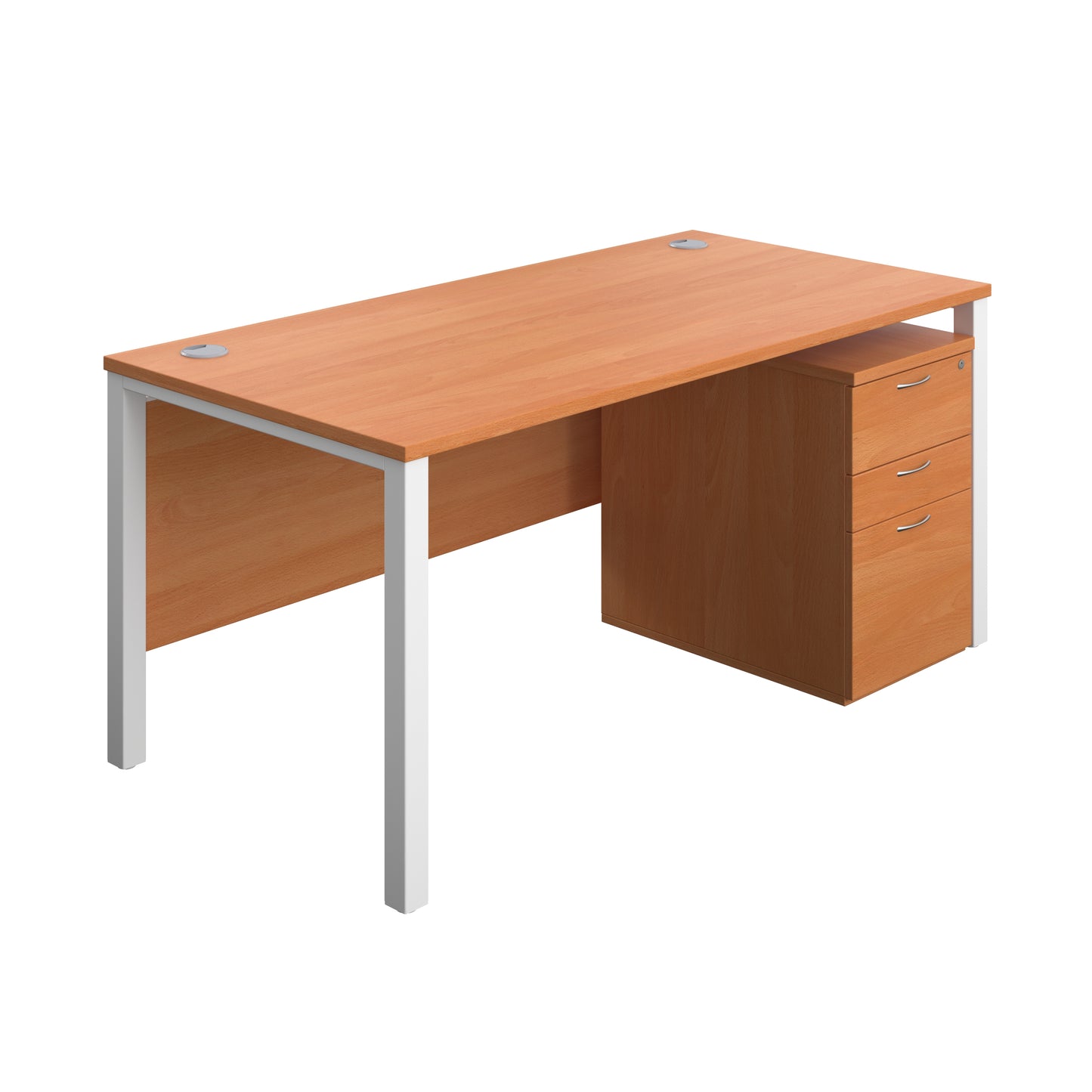 Aztec|Goal Post Leg|Rectangular Desk with 3 Drawer High Mobile Pedestal|1600x800|Beech-White
