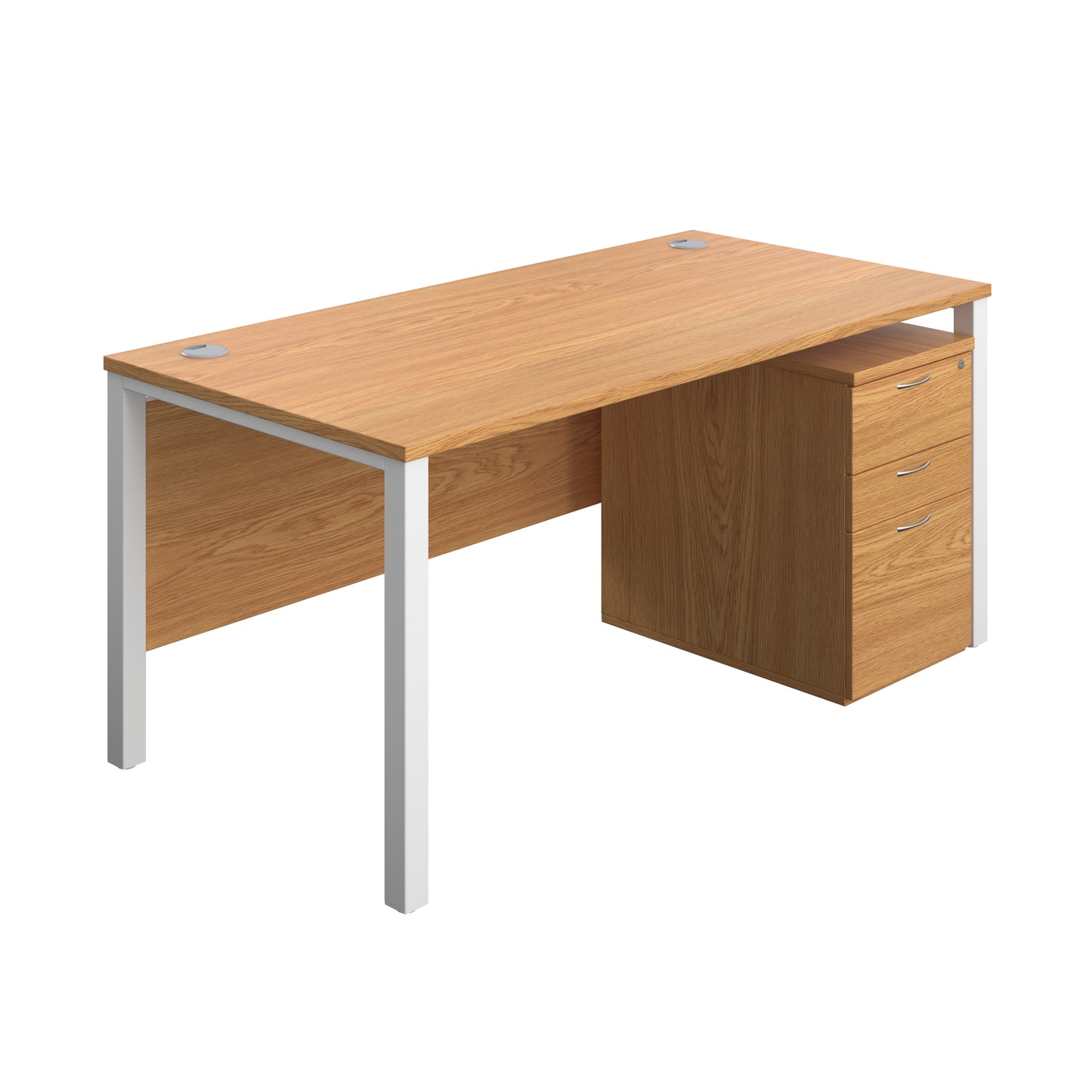 Aztec|Goal Post Leg|Rectangular Desk with 3 Drawer High Mobile Pedestal|1600x800|Nova Oak-White