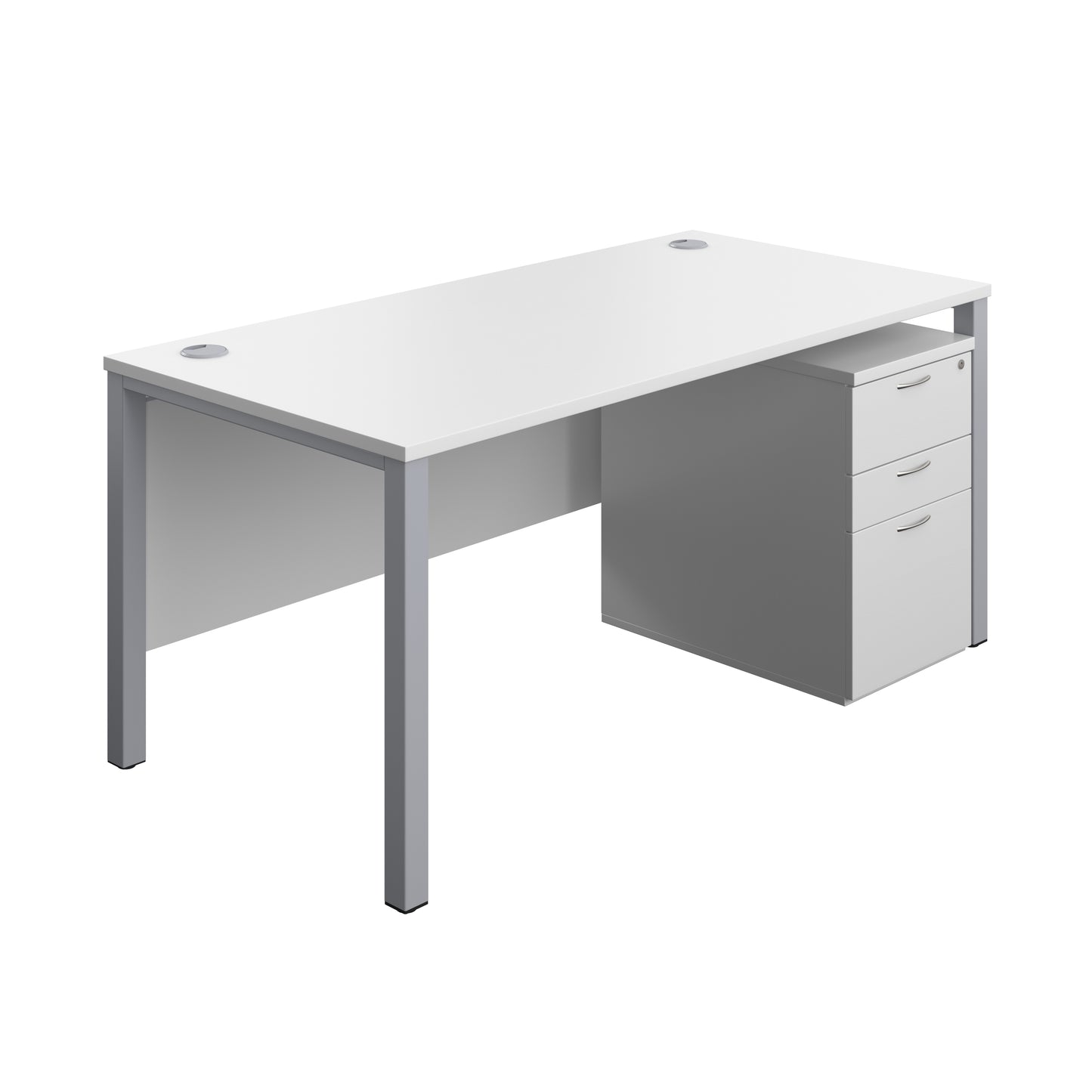 Aztec|Goal Post Leg|Rectangular Desk with 3 Drawer High Mobile Pedestal|1600x800|White-Silver