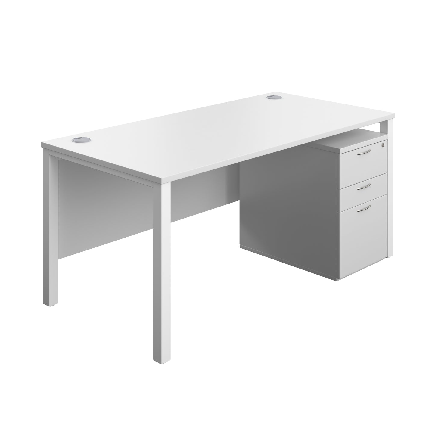 Aztec|Goal Post Leg|Rectangular Desk with 3 Drawer High Mobile Pedestal|1600x800|White-White
