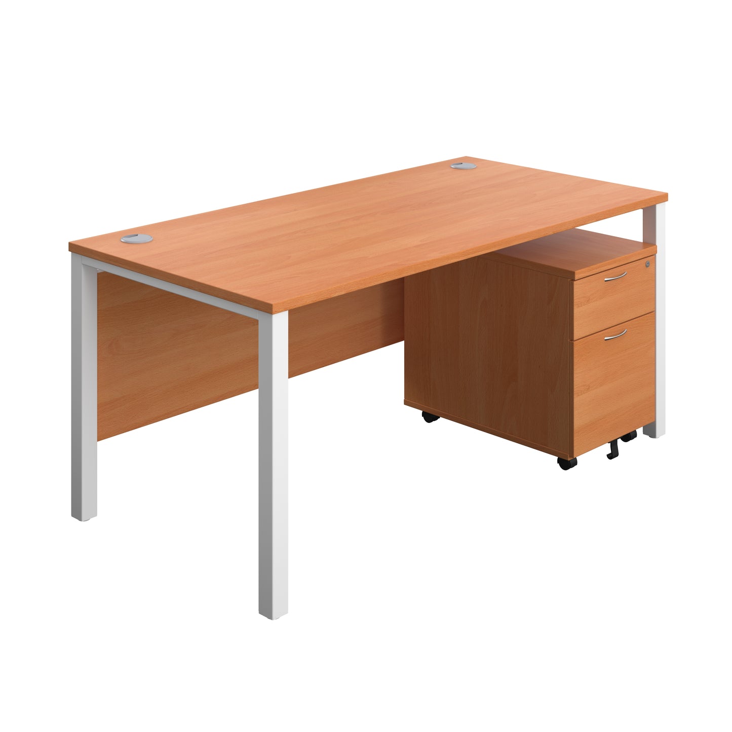 Aztec|Goal Post Leg|Rectangular Desk with 2 Drawer Mobile Pedestal|1600x800|Beech-White