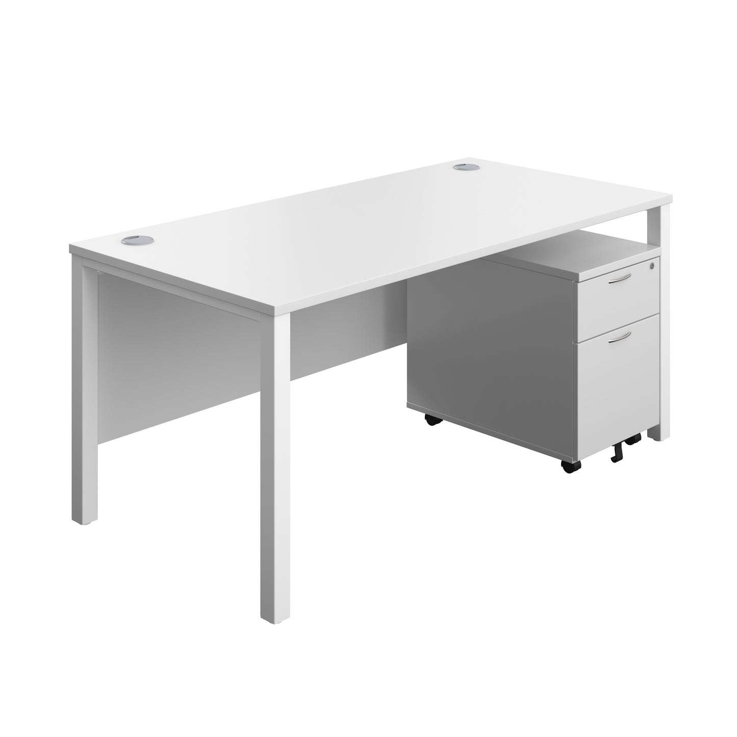 Aztec|Goal Post Leg|Rectangular Desk with 2 Drawer Mobile Pedestal|1600x800|White-White