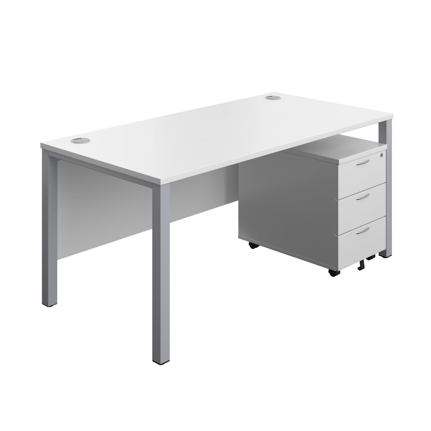 Aztec|Goal Post Leg|Rectangular Desk with 3 Drawer Mobile Pedestal|1600x800|White-Silver