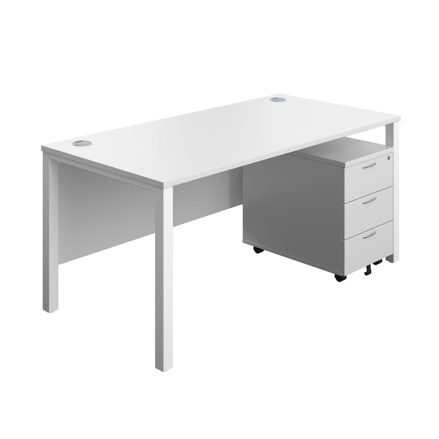 Aztec|Goal Post Leg|Rectangular Desk with 3 Drawer Mobile Pedestal|1600x800|White-White