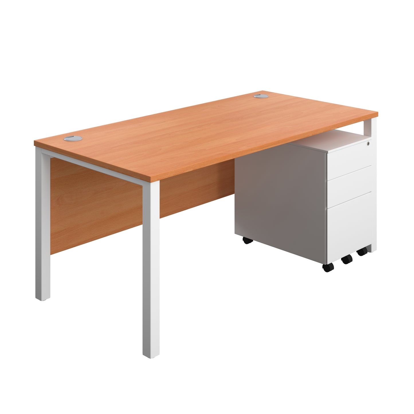 Aztec|Goal Post Leg|Rectangular Desk with 3 Drawer Steel Pedestal|1600x800|Beech-White