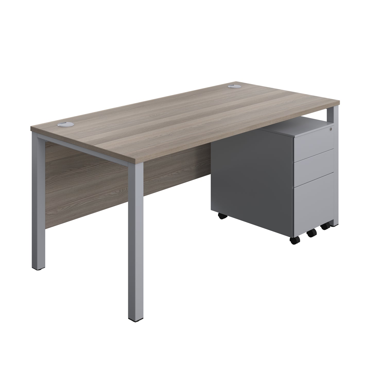 Aztec|Goal Post Leg|Rectangular Desk with 3 Drawer Steel Pedestal|1600x800|Grey Oak-Silver