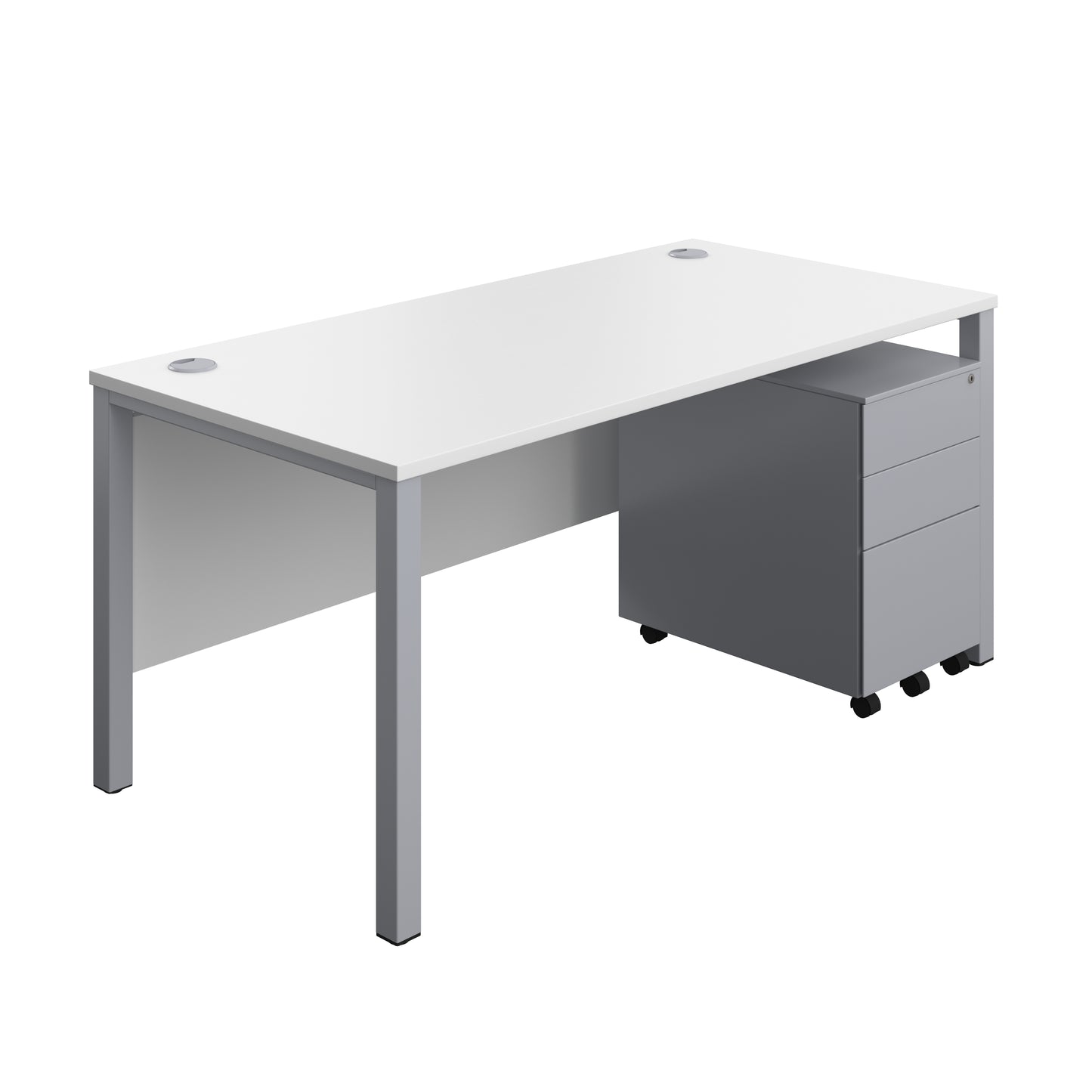 Aztec|Goal Post Leg|Rectangular Desk with 3 Drawer Steel Pedestal|1600x800|White-Silver