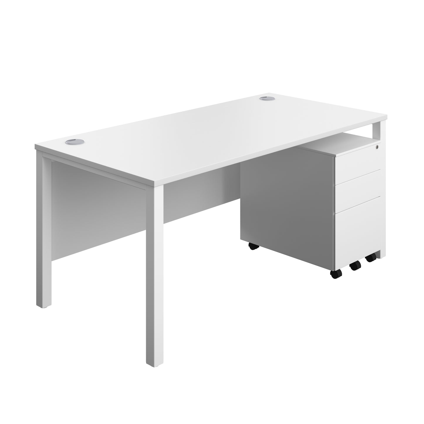 Aztec|Goal Post Leg|Rectangular Desk with 3 Drawer Steel Pedestal|1600x800|White-White
