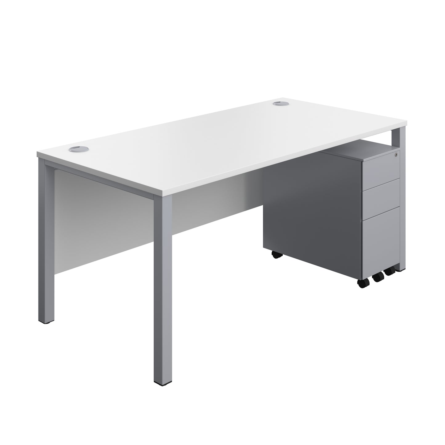Aztec|Goal Post Leg|Rectangular Desk with 3 Drawer Slimline Steel Pedestal|1600x800|White-Silver