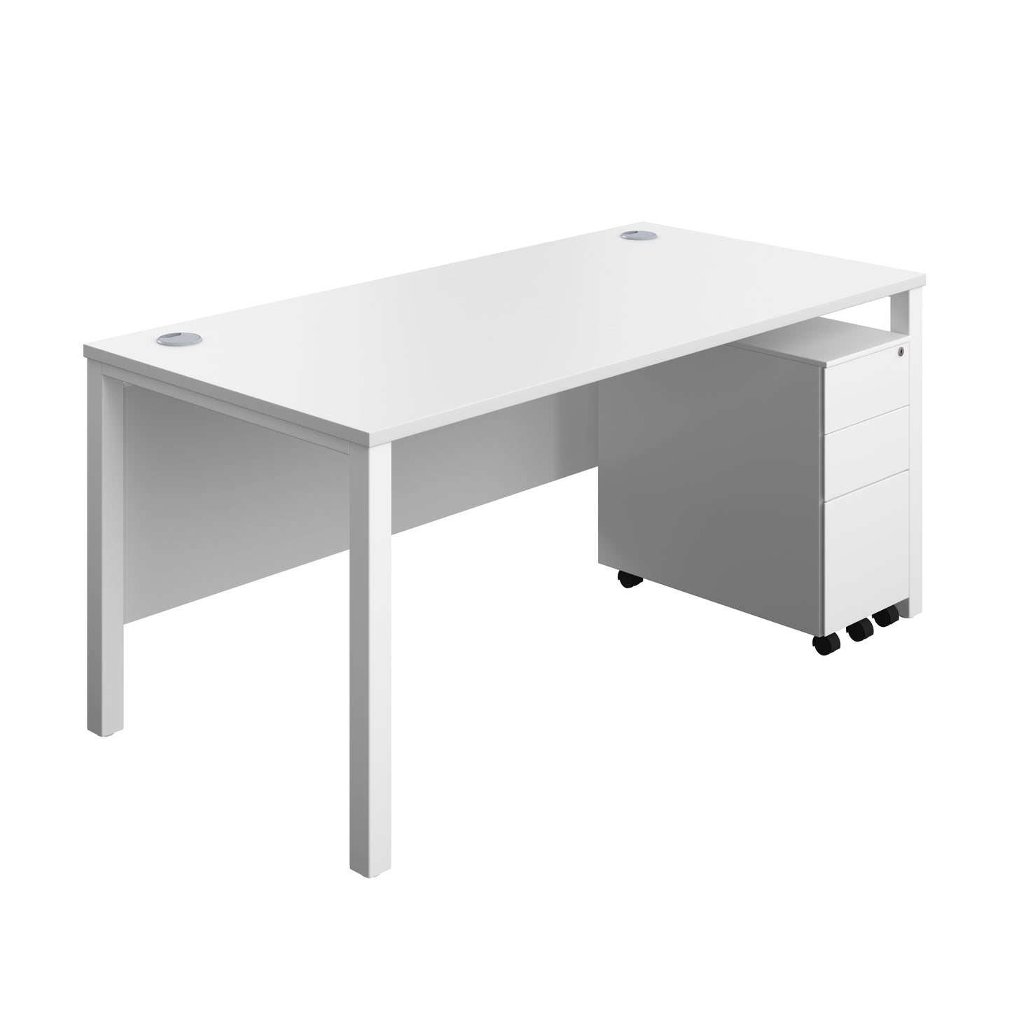 Aztec|Goal Post Leg|Rectangular Desk with 3 Drawer Slimline Steel Pedestal|1600x800|White-White