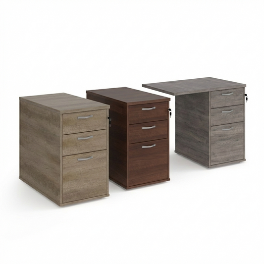 Desk High 3 Drawer Pedestal | 600mm & 800mm Depth | Silver Handles & Flyover Extension