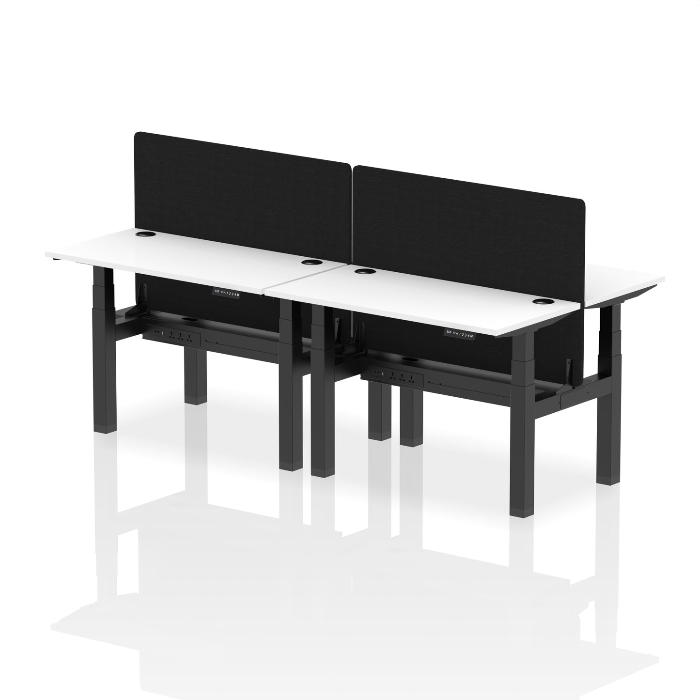Air Back-to-Back Slimline Height Adjustable Bench Desk - 4 Person with Black Straight Screen