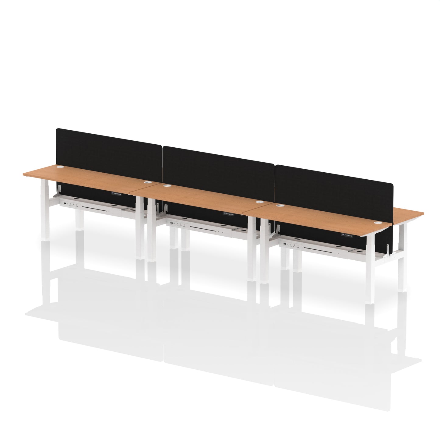 Air Back-to-Back Slimline Height Adjustable Bench Desk - 6 Person with Black Straight Screen