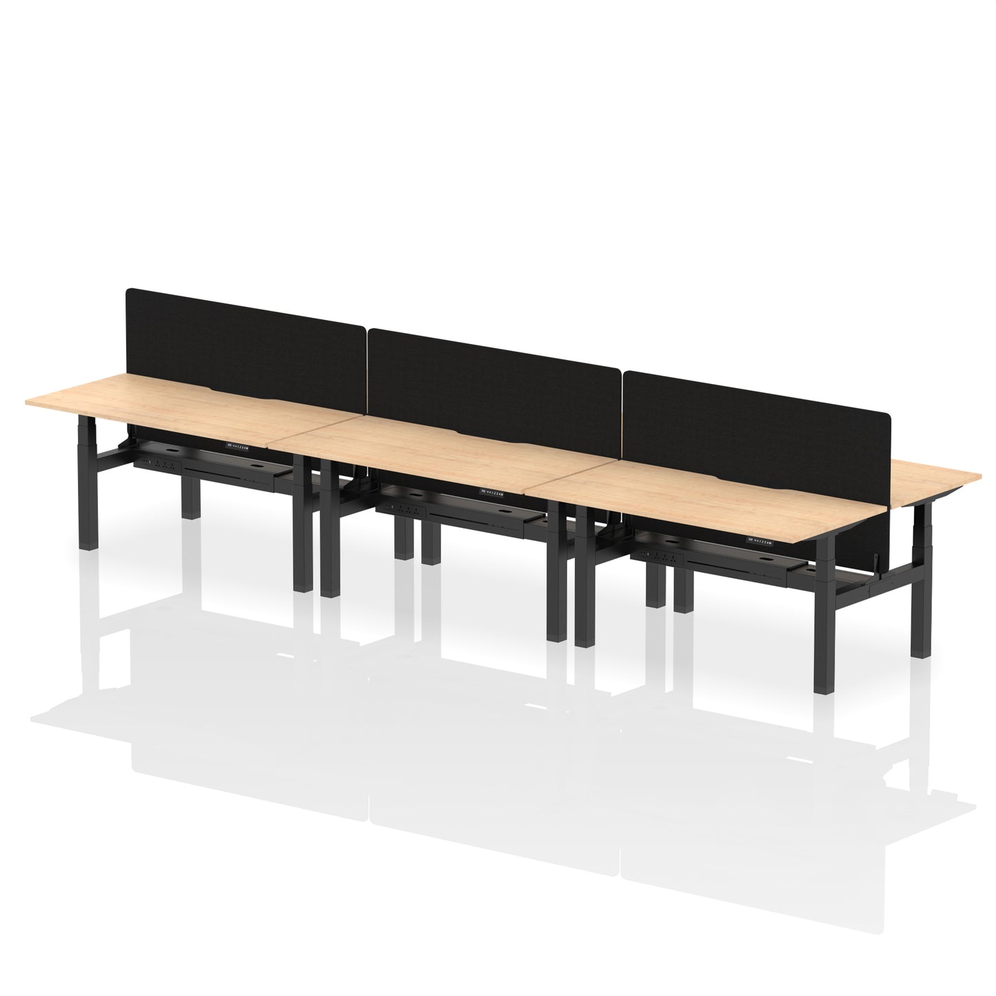 Air Back-to-Back Scalloped Edge Height Adjustable Bench Desk - 6 Person with Black Straight Screen
