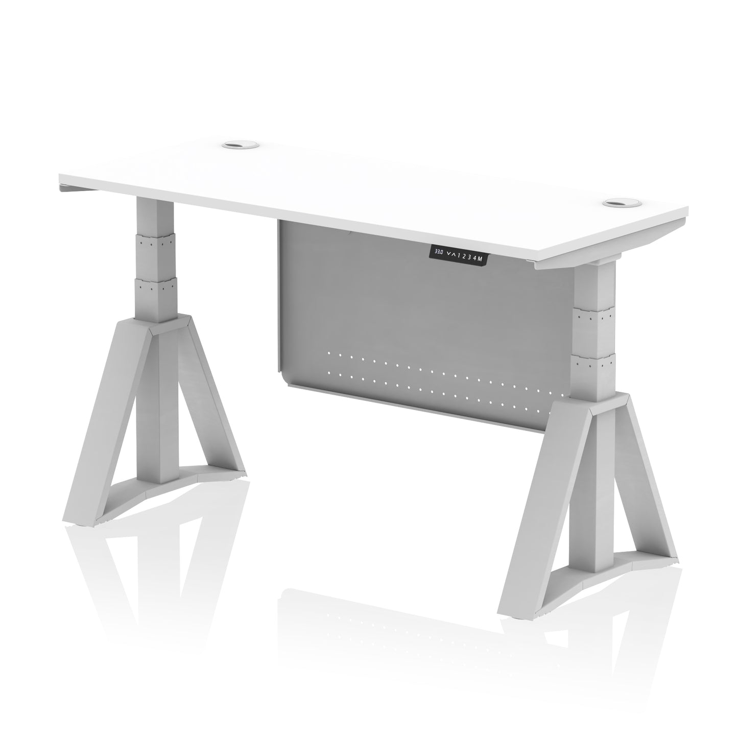 Air Height Adjustable Slimline Desk With Cable Ports With Steel Modesty Panel With Piste Foot