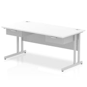 Impulse Cantilever Straight Desk Silver Frame With Two One Drawer Fixed Pedestals