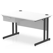 Impulse Cantilever Straight Desk Black Frame With Single One Drawer Fixed Pedestal