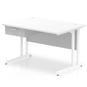 Impulse Cantilever Straight Desk White Frame With Single One Drawer Fixed Pedestal