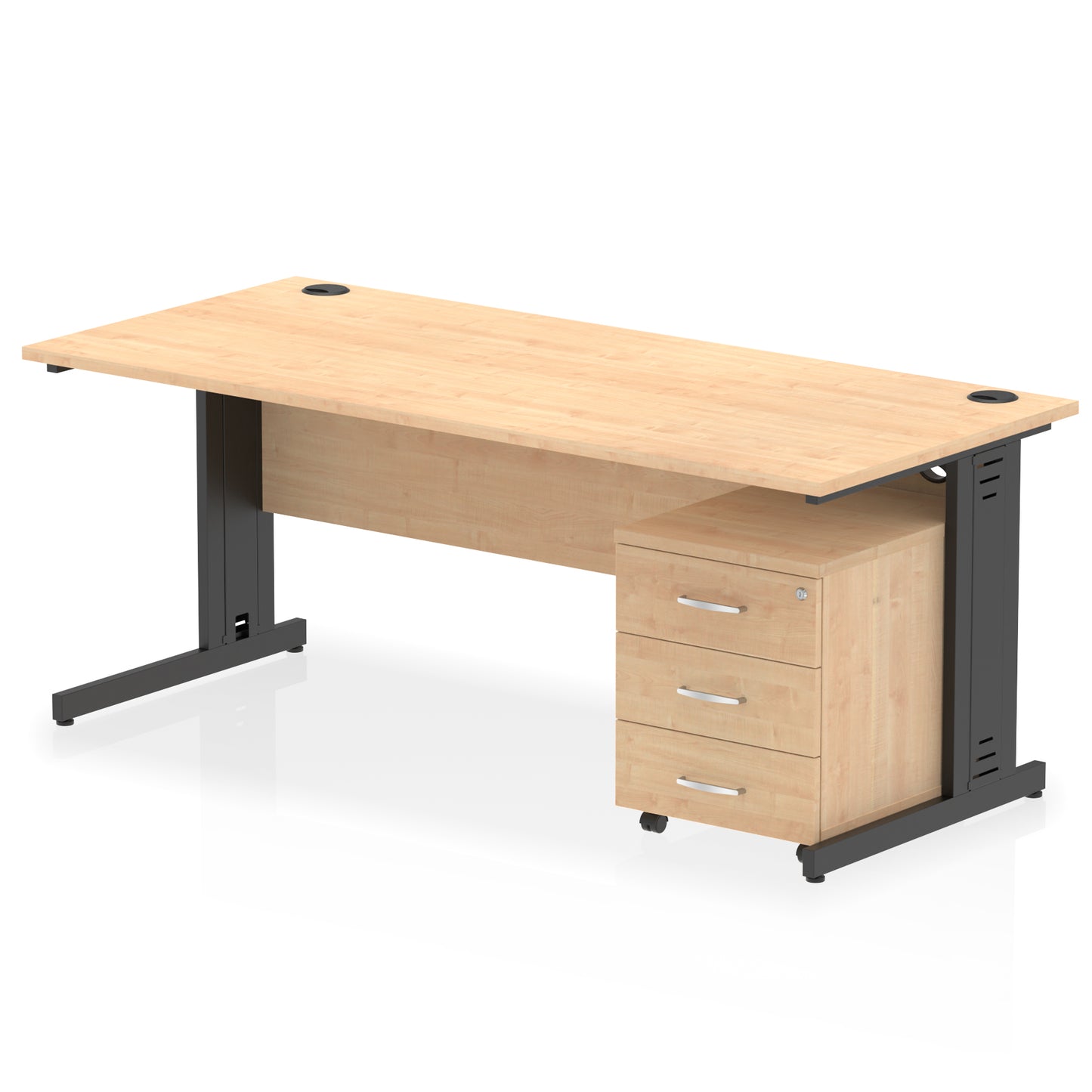 Impulse 1800mm Cable Managed Straight Desk With Mobile Pedestal