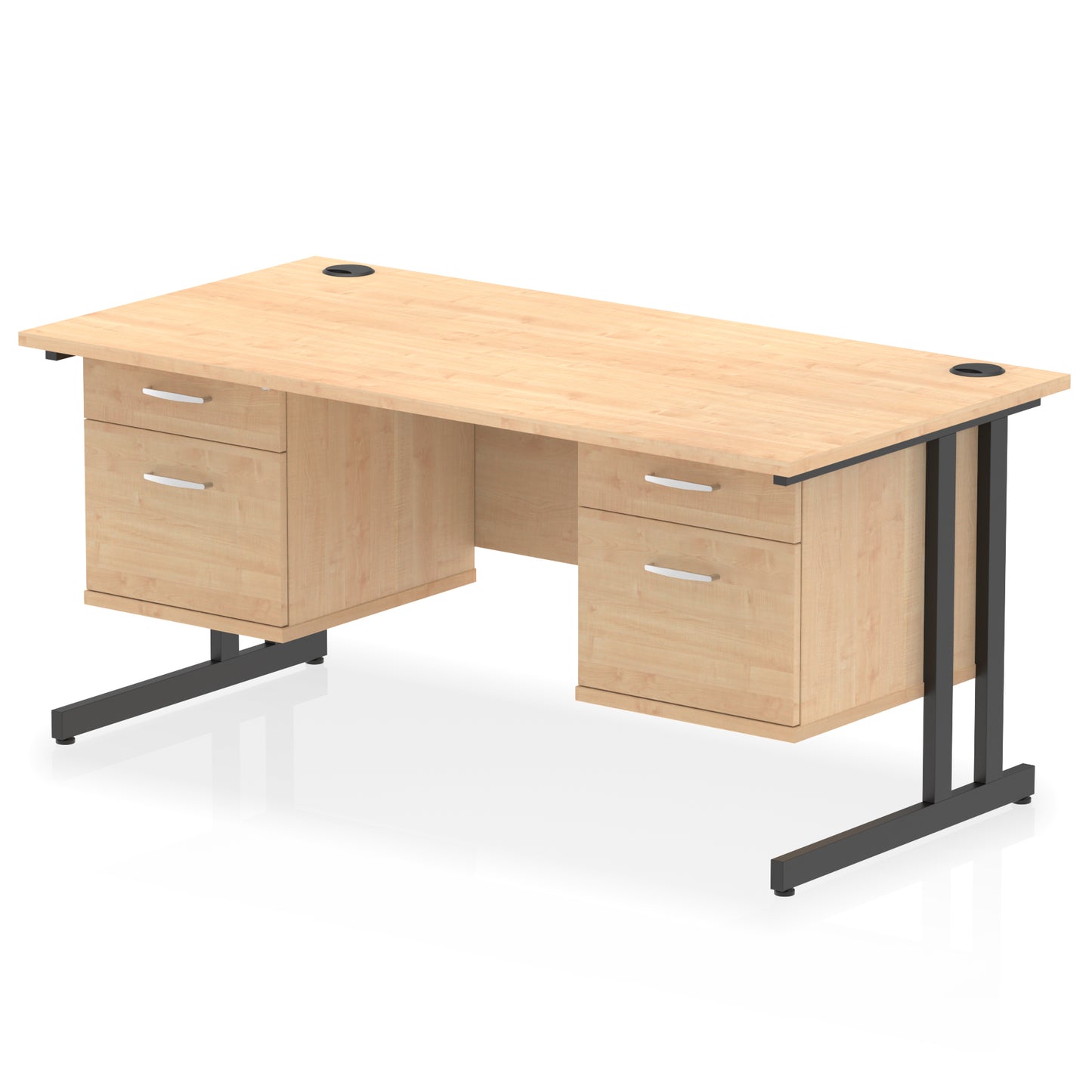 Impulse 1600mm Cantilever Straight Desk With Two Fixed Pedestal