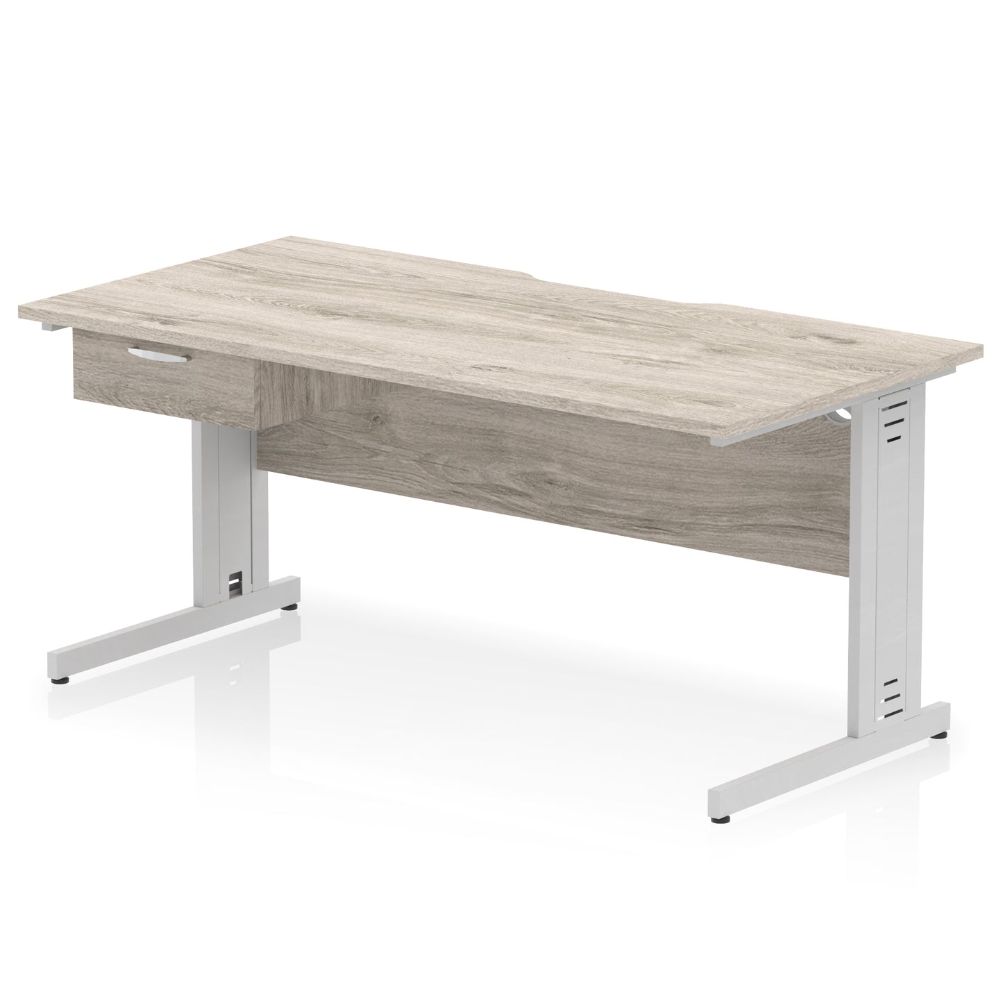Impulse Scalloped Edge Cable Managed Straight Desk With Single One Drawer Fixed Pedestal