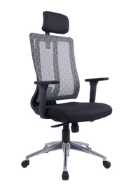 BELLAMY High-Back Ergonomic Office Chair with Headrest | Grey Mesh Executive Chair with Aluminium Base | 2026 Advanced Tilt & Lock Posture Chair
