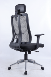 BELLAMY High-Back Ergonomic Office Chair with Headrest | Grey Mesh Executive Chair with Aluminium Base | 2026 Advanced Tilt & Lock Posture Chair