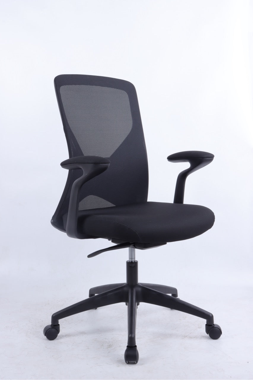 Black office chair with mesh back