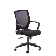 Walnut Straight Desk With Black Mesh Operator Chair