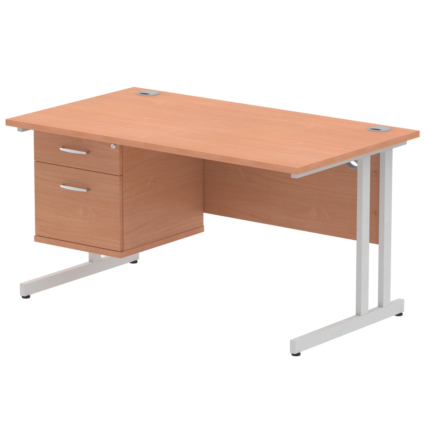 Impulse 1400mm Cantilever Straight Desk With Single Fixed Pedestal