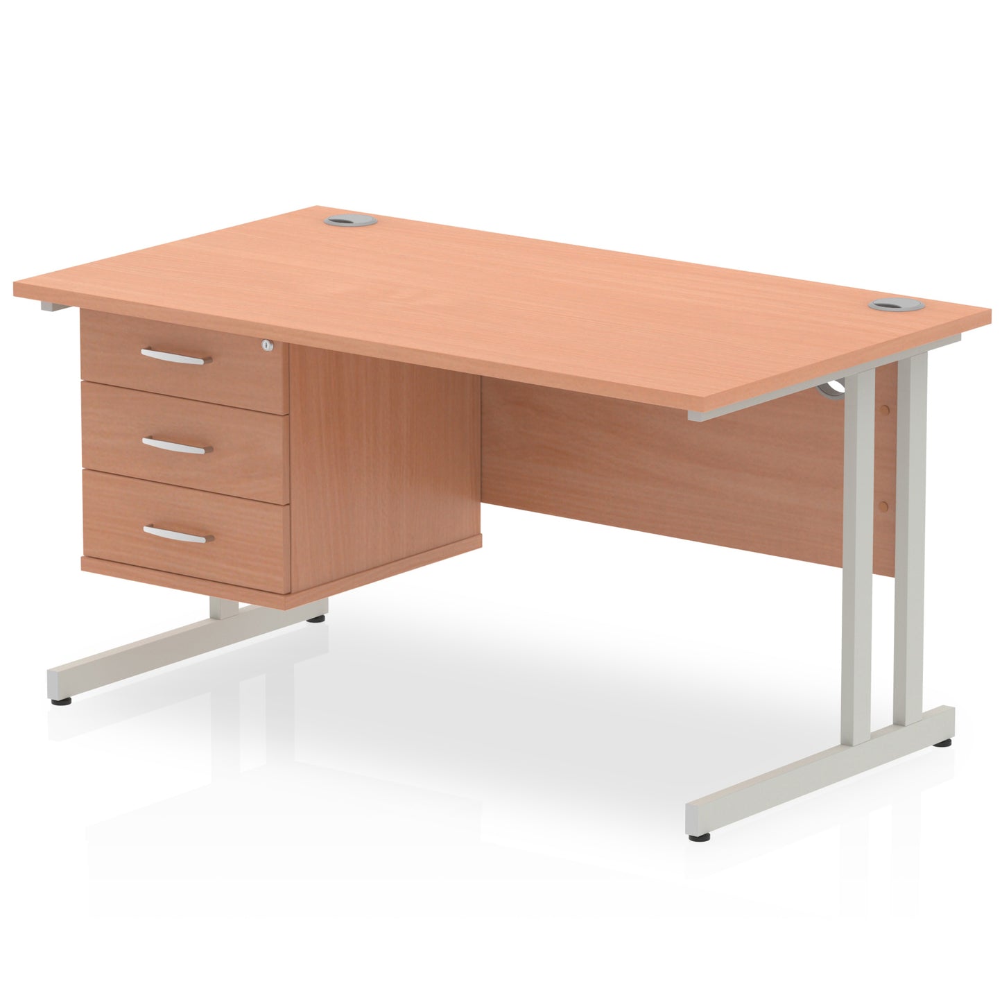 Impulse 1400mm Cantilever Straight Desk With Single Fixed Pedestal
