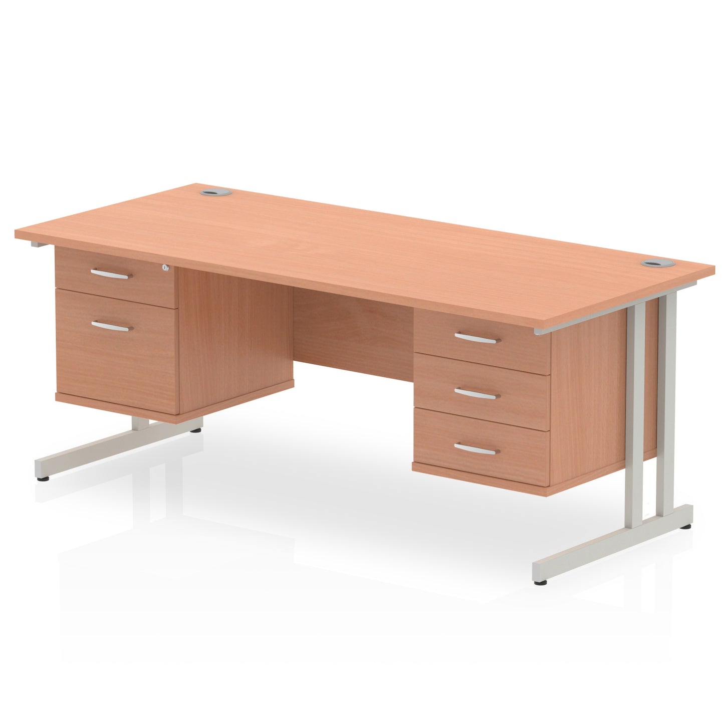 Impulse 1600mm Cantilever Straight Desk With Two Fixed Pedestal