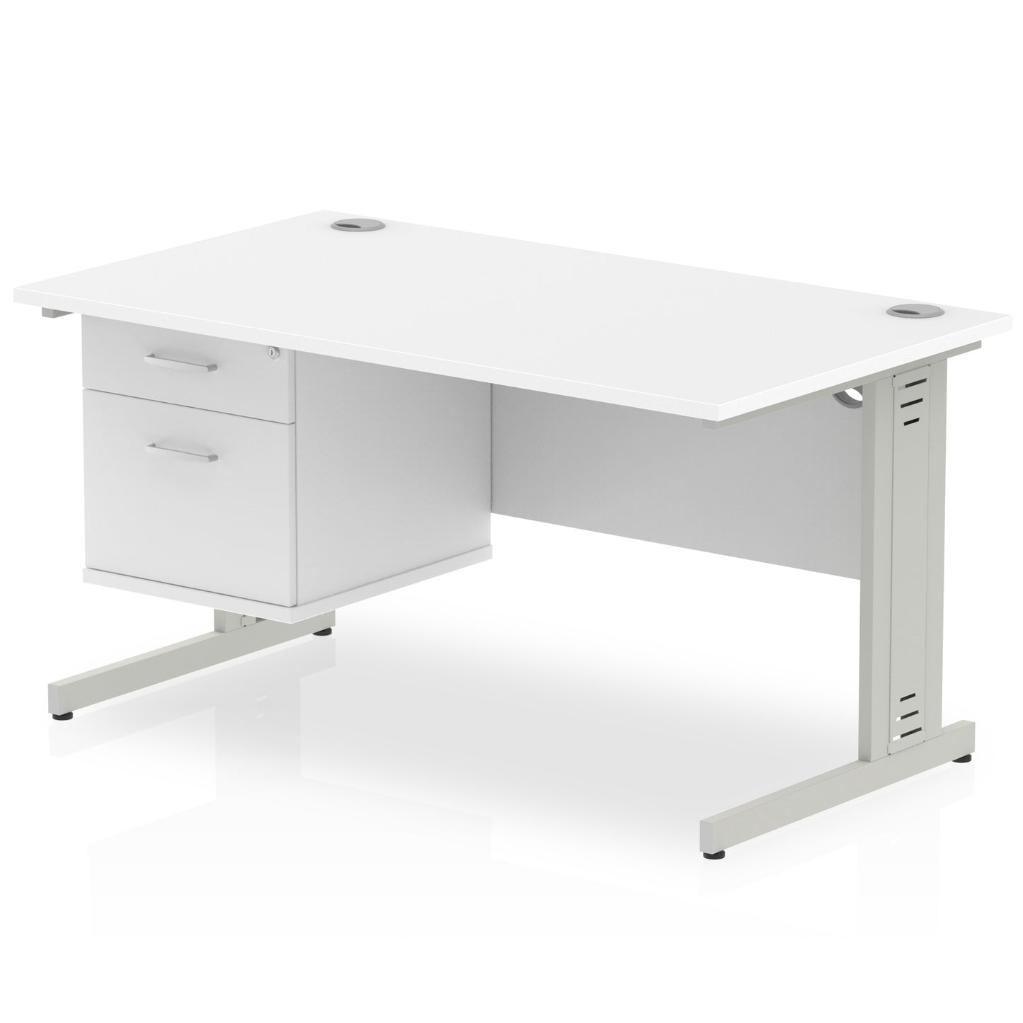 Impulse 1400mm Cable Managed Straight Desk With Single Fixed Pedestal