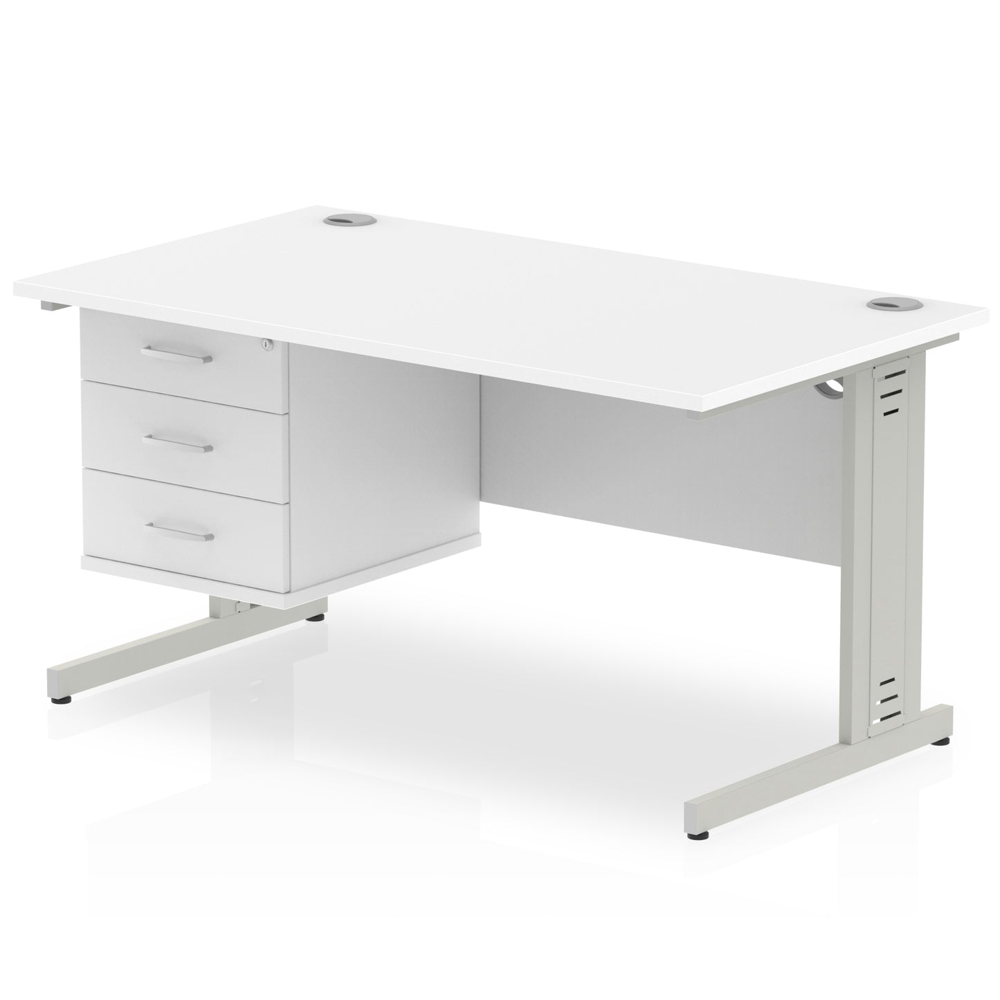 Impulse 1400mm Cable Managed Straight Desk With Single Fixed Pedestal