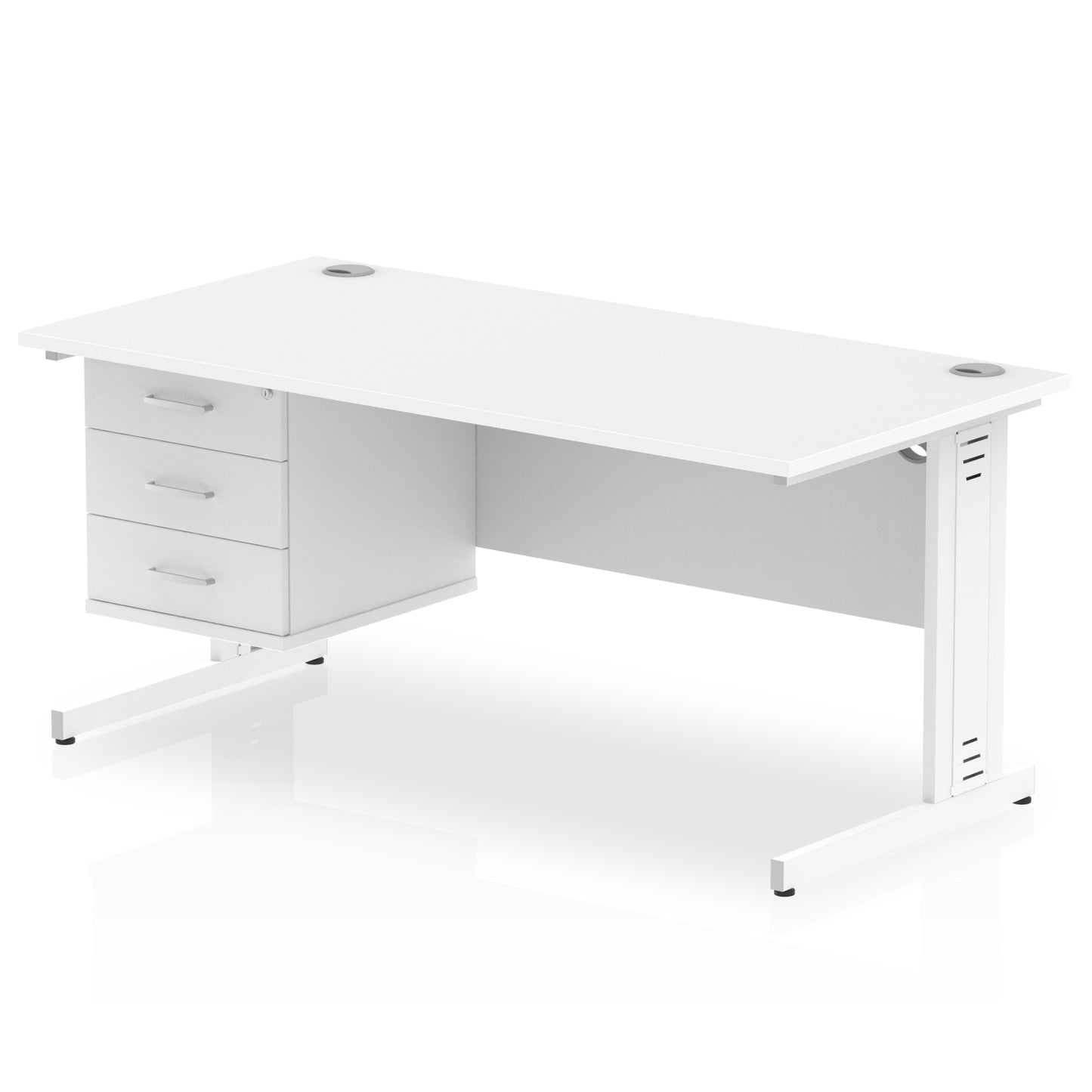 Impulse 1600mm Cable Managed Straight Desk With Single Fixed Pedestal