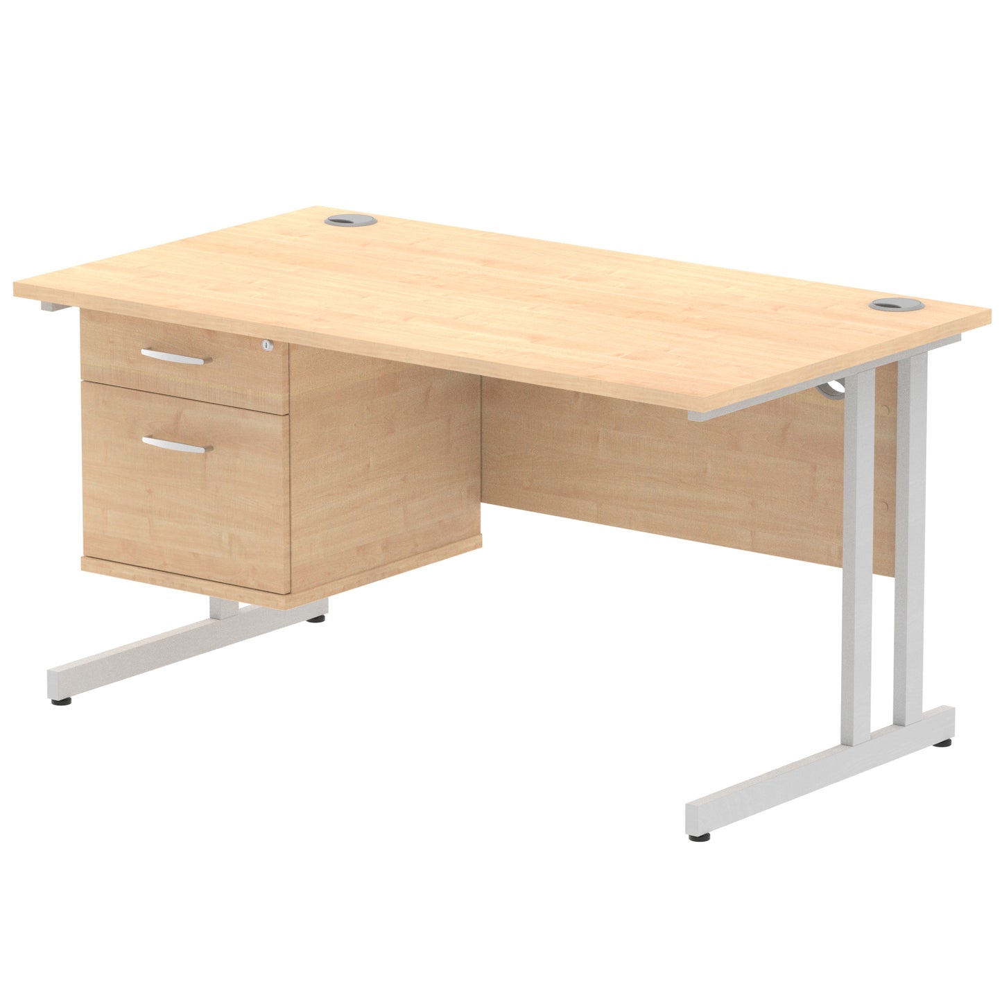 Impulse 1400mm Cantilever Straight Desk With Single Fixed Pedestal