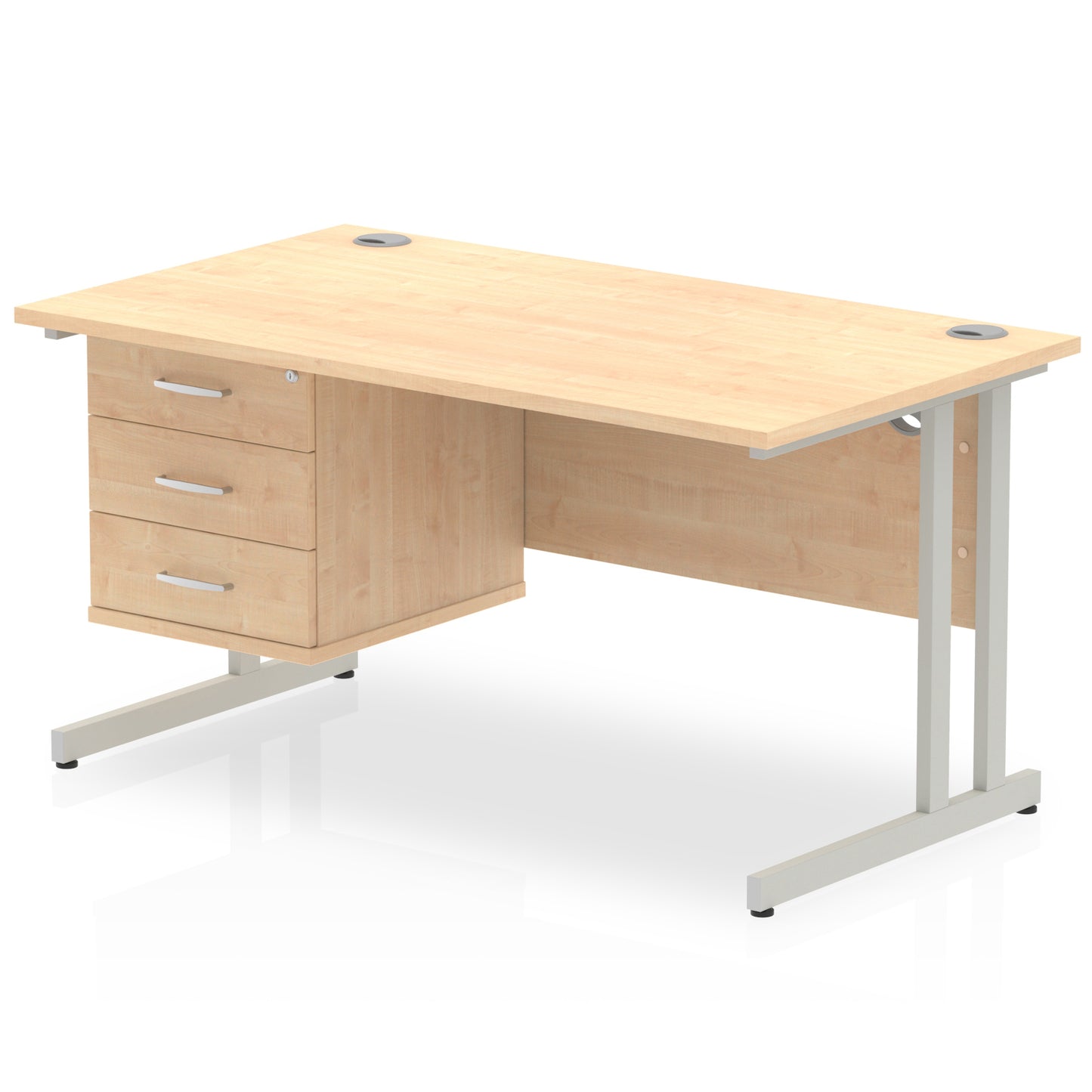 Impulse 1400mm Cantilever Straight Desk With Single Fixed Pedestal