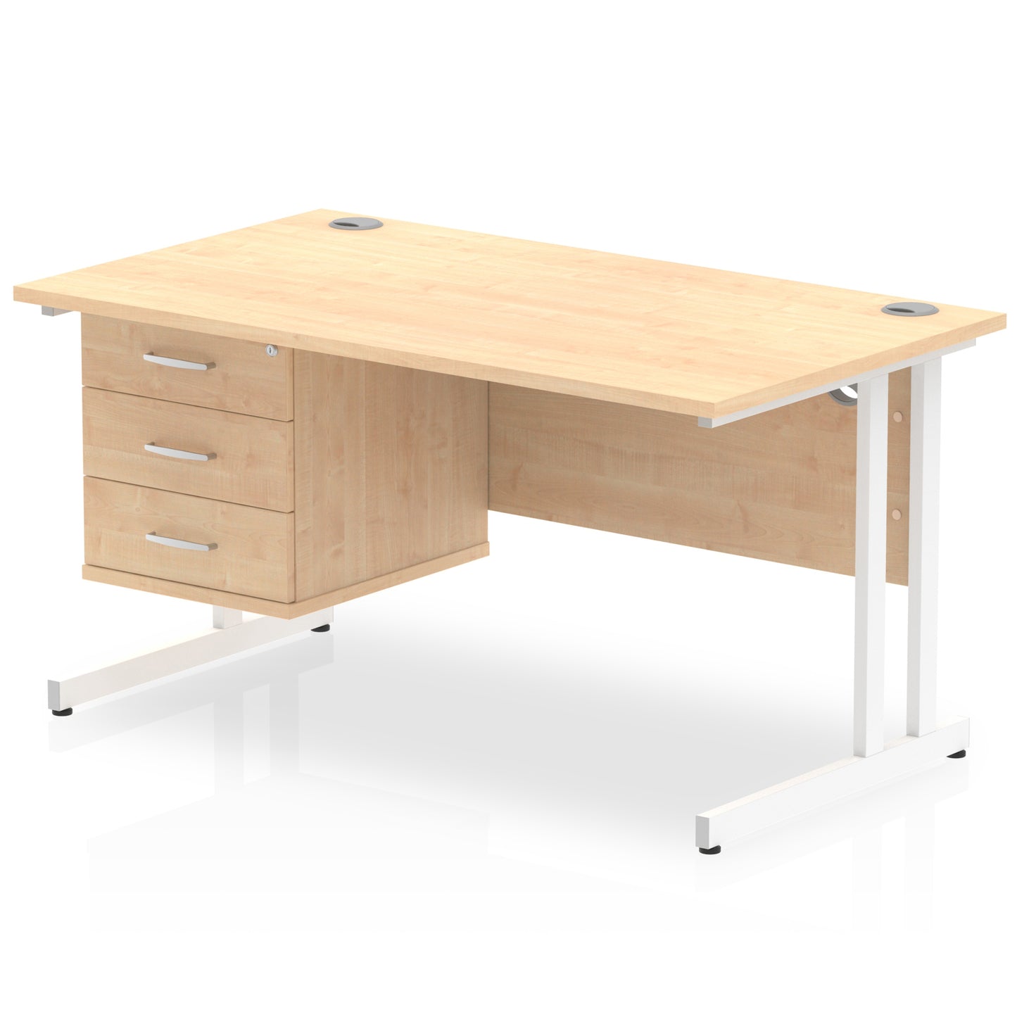 Impulse 1400mm Cantilever Straight Desk With Single Fixed Pedestal