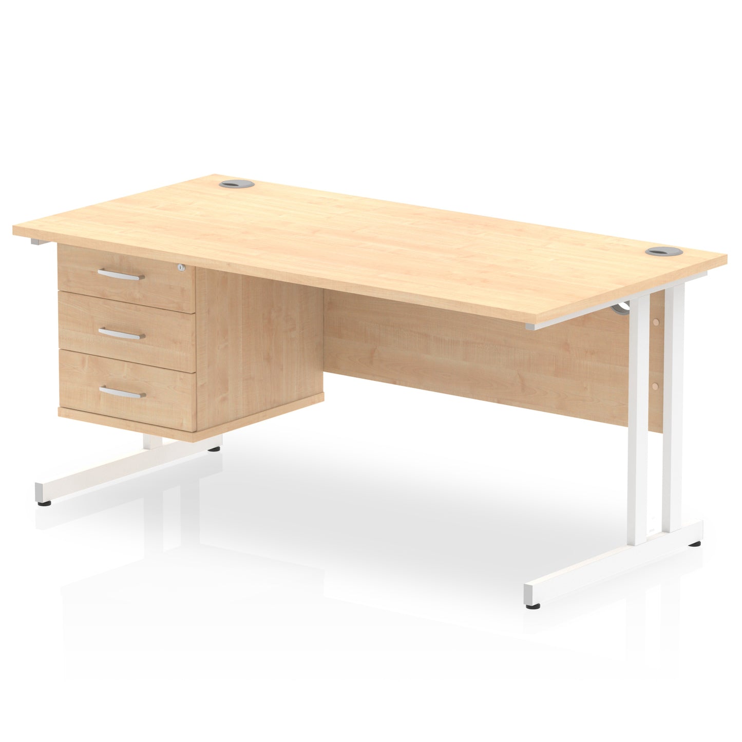 Impulse 1600mm Cantilever Straight Desk With Single Fixed Pedestal