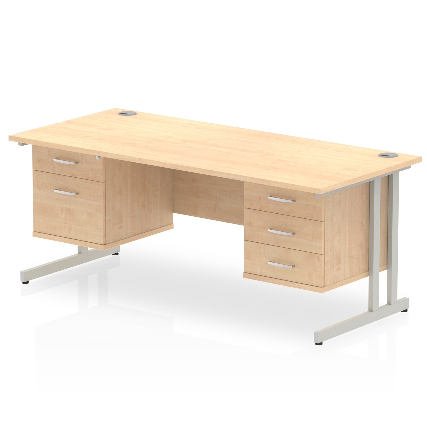 Impulse 1600mm Cantilever Straight Desk With Two Fixed Pedestal