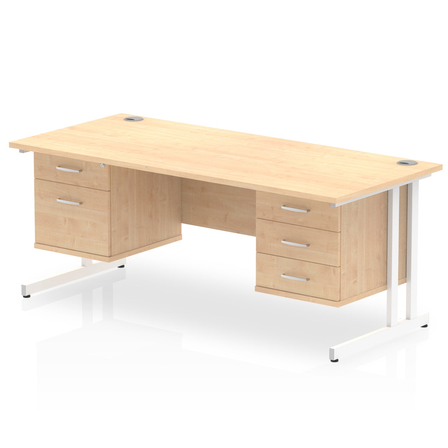 Impulse 1600mm Cantilever Straight Desk With Two Fixed Pedestal